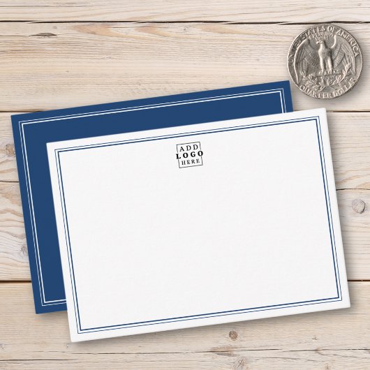 Add Your Logo Blue Double Border Business ノートカード