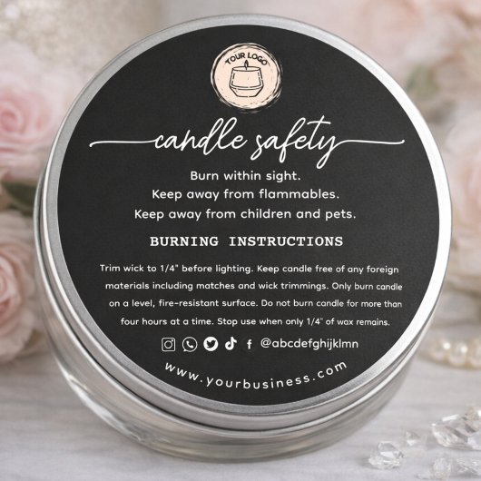 Add your Logo Elegant Black Candle safety Label ラウンドシール