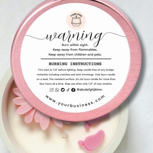 Add your Logo Elegant Personalized Candle Warning ラウンドシール