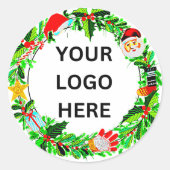 Add Your Logo on Christmas Wreath Santa ラウンドシール (正面)