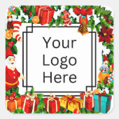 Add Your Logo on Christmas Wreath Santa & Gifts スクエアシール (正面)