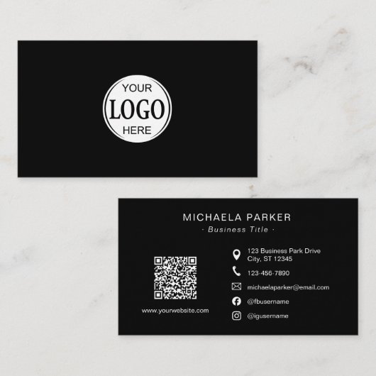 Add Your Logo Professional Minimalist Black  名刺 (正面/裏面)
