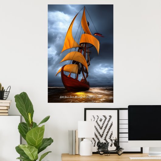Add Your Message, Abstract  Brown Sailing Ship  ポスター (ホームオフィス)