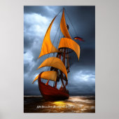 Add Your Message, Abstract  Brown Sailing Ship  ポスター (正面)