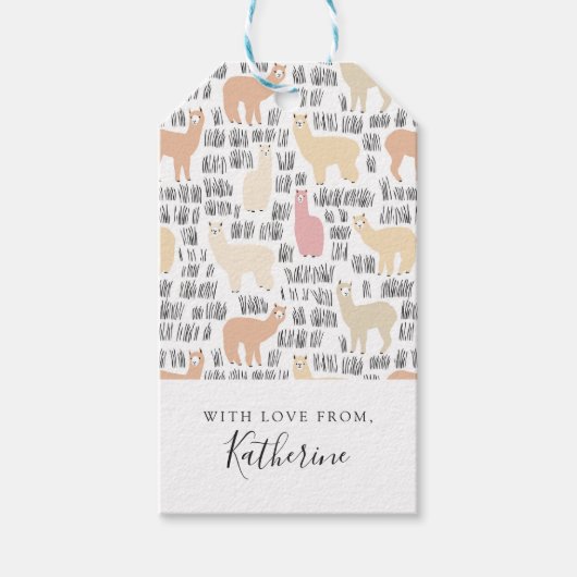 Add Your Name | Flock Of Alpacas Pattern ギフトタグ (正面)