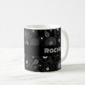 Add Your Name Floral Outline Black & White Pattern コーヒーマグカップ (正面右)