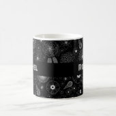 Add Your Name Floral Outline Black & White Pattern コーヒーマグカップ (中央)