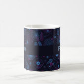 Add Your Name Floral Outline Blue & Purple Pattern コーヒーマグカップ (中央)