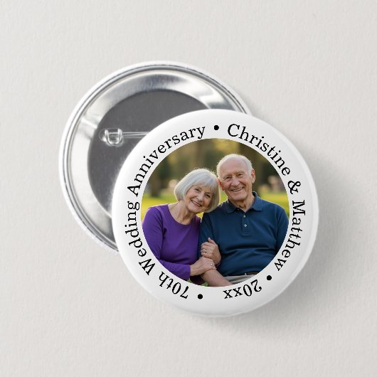 Add Your Own Couple Photo 70th Wedding Anniversary 缶バッジ (正面&裏面)