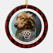 Add Your Own Dog Pets Photo Monogram Name Tartan セラミックオーナメント (正面)