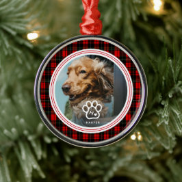 Add Your Own Dog Pets Photo Monogram Name Tartan メタルオーナメント