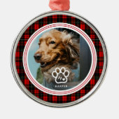 Add Your Own Dog Pets Photo Monogram Name Tartan メタルオーナメント (正面)