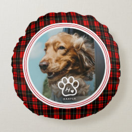 Add Your Own Dog Pets Photo Monogram Name Tartan ラウンドクッション