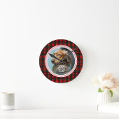 Add Your Own Dog Pets Photo Monogram Name Tartan ラウンド壁時計 (ホーム)