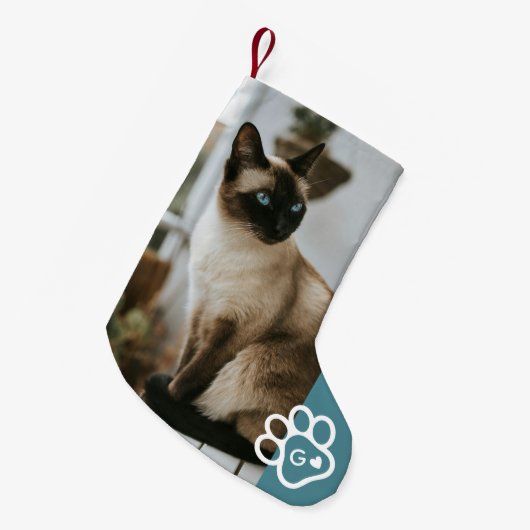 Add Your Own Photo Cat Pets Monogram スモールクリスマスストッキング (正面 (吊り時))
