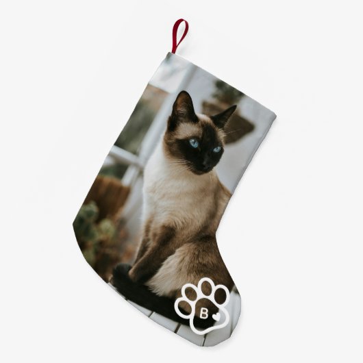 Add Your Own Photo Cat Pets Monogram スモールクリスマスストッキング (正面 (吊り時))