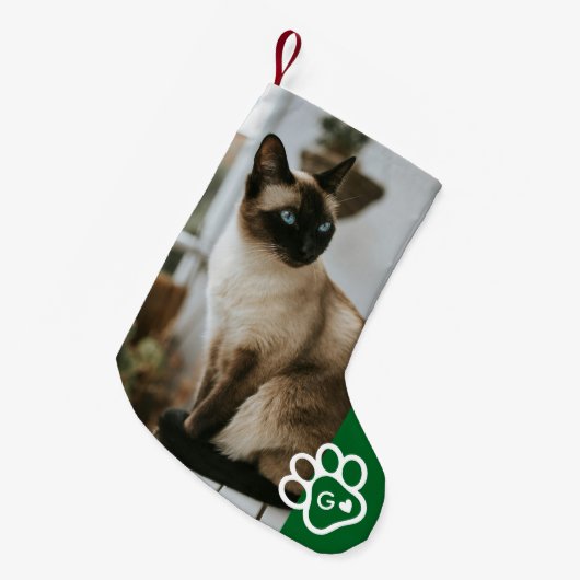 Add Your Own Photo Cat Pets Monogram スモールクリスマスストッキング (正面 (吊り時))