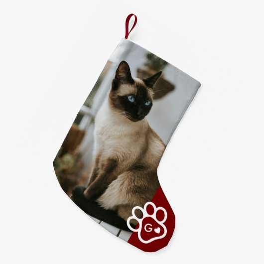 Add Your Own Photo Cat Pets Monogram スモールクリスマスストッキング (正面 (吊り時))