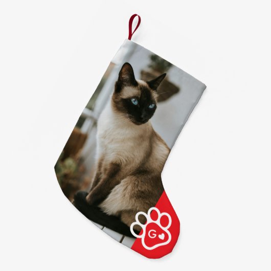 Add Your Own Photo Cat Pets Monogram スモールクリスマスストッキング (正面 (吊り時))