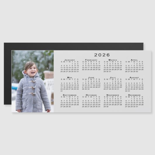 Add Your Photo 2026 Calendar on Gray Magnet (正面/裏面)