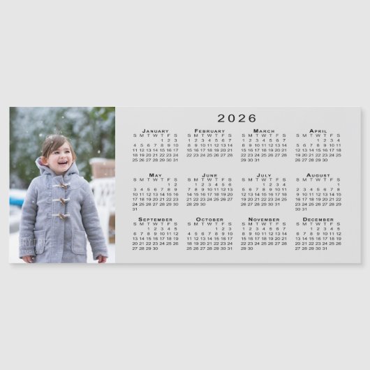 Add Your Photo 2026 Calendar on Gray Magnet (正面)