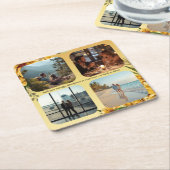 Add Your Photos, Golden Flowers Wedding Suite,  スクエアペーパーコースター (アングル)