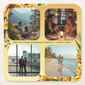 Add Your Photos, Golden Flowers Wedding Suite,  スクエアペーパーコースター (正面)