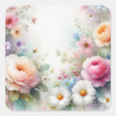 Add Your Text Blank Template Watercolour Flowers スクエアシール (正面)