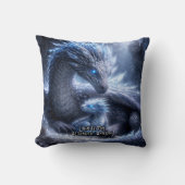 Add Your Text Name, Blue Ice Dragon & Baby in Cave クッション (正面)