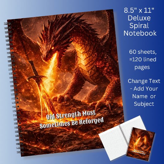Add Your Text Name Fire Dragon with Sword Reforged ノートブック