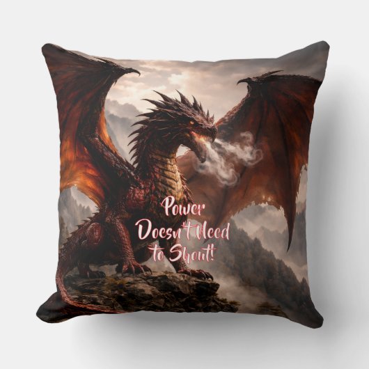 Add Your Text - Red Winged Fire Dragon with Smoke クッション (正面)