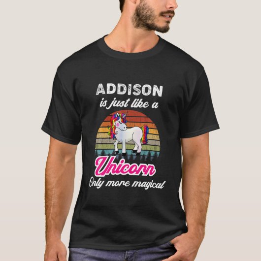 Addisonはユニコーンの女おもしろい性、女の子/ベビー Tシャツ (正面)