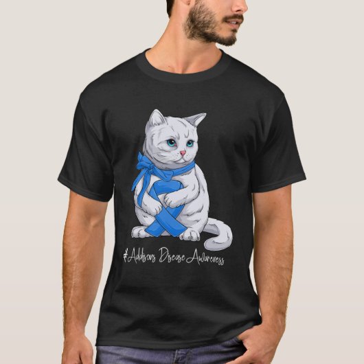Addisons Disease Awareness Month Blue Ribbon Cat Tシャツ (正面)
