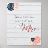 Address and Envelope Sign Blush and Navy Bridal ポスター (正面)