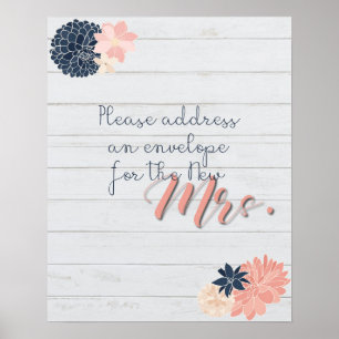Address and Envelope Sign Blush and Navy Bridal ポスター