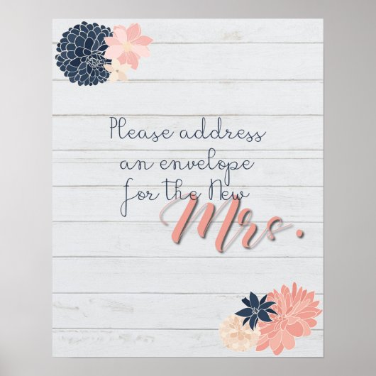 Address and Envelope Sign Blush and Navy Bridal ポスター (正面)