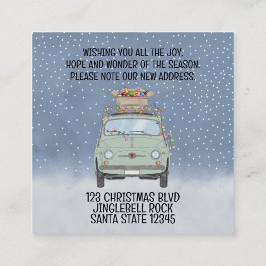 Address Announcement Fiat 500 with Christmas light エンクロージャーカード (裏面)