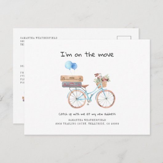 Address Blue Bikeの水色変更を移動 案内ポストカード (正面/裏面)