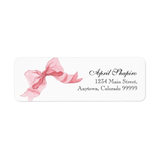 Address Labels - Baby Shower Ribbon Bow Pink Girl ラベル (正面)