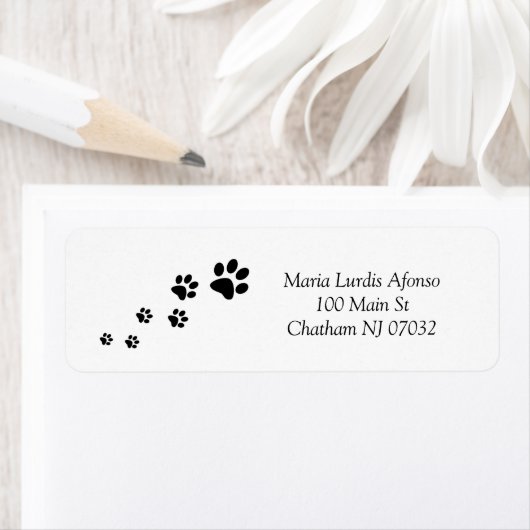 Address Labels Cat Dog Paws Black ラベル (インサイチュ)