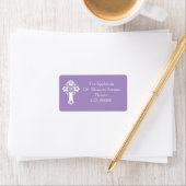 Address Labels Floral Cross Christening Lilac ラベル (インサイチュ)