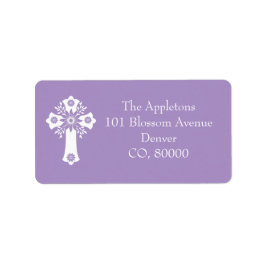 Address Labels Floral Cross Christening Lilac ラベル