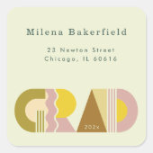 Address Return Label Grad Graduation Retro Sticker スクエアシール (正面)