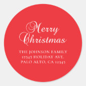 Addressed Classic Merry Christmas Calligraphy Red ラウンドシール (正面)