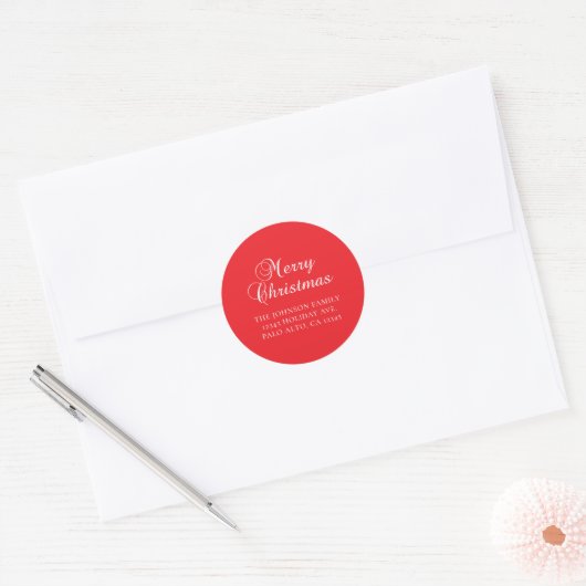 Addressed Classic Merry Christmas Calligraphy Red ラウンドシール (封筒)