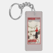 Adelbodenポスターを見落としている女性のスキーヤー キーホルダー (正面左)