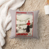 Adelbodenポスターを見落としている女性のスキーヤー クッション (ブランケット)