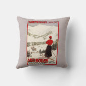 Adelbodenポスターを見落としている女性のスキーヤー クッション (裏面)