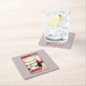 Adelbodenポスターを見落としている女性のスキーヤー スクエアペーパーコースター (インサイチュ)