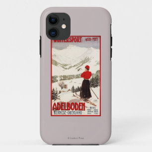 Adelbodenポスターを見落としている女性のスキーヤー iPhone 11 ケース